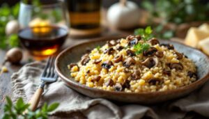 Risotto ai funghi cremoso con vino rosso: tostatura e mantecatura passo passo