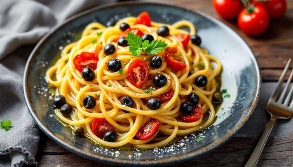La pasta con pomodori secchi, olive, capperi e alici è un classico irrinunciabile