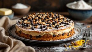 Torta della nonna con mandorle e cioccolata