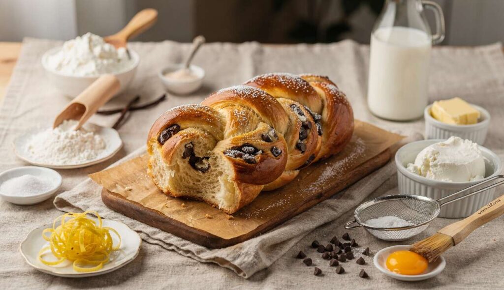 Treccia di pan brioche con ricotta e gocce di cioccolato: soffice e sempre riuscita