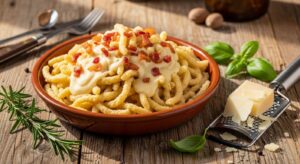 Passatelli asciutti: la ricetta con fonduta di formaggio e speck